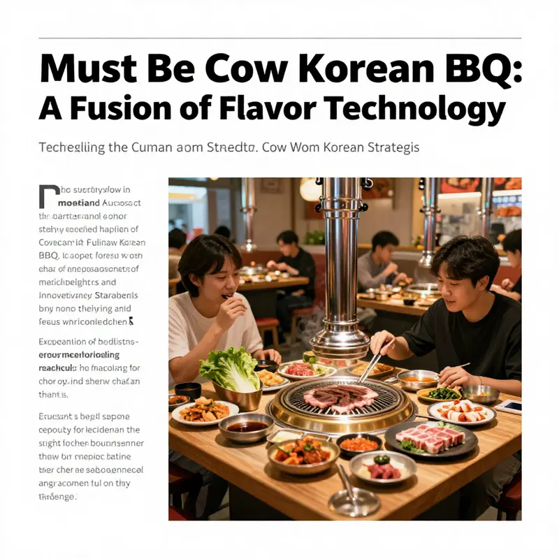 A lively Cow Wow Korean BBQ restaurant filled with diners enjoying grilled meats and colorful dishes.