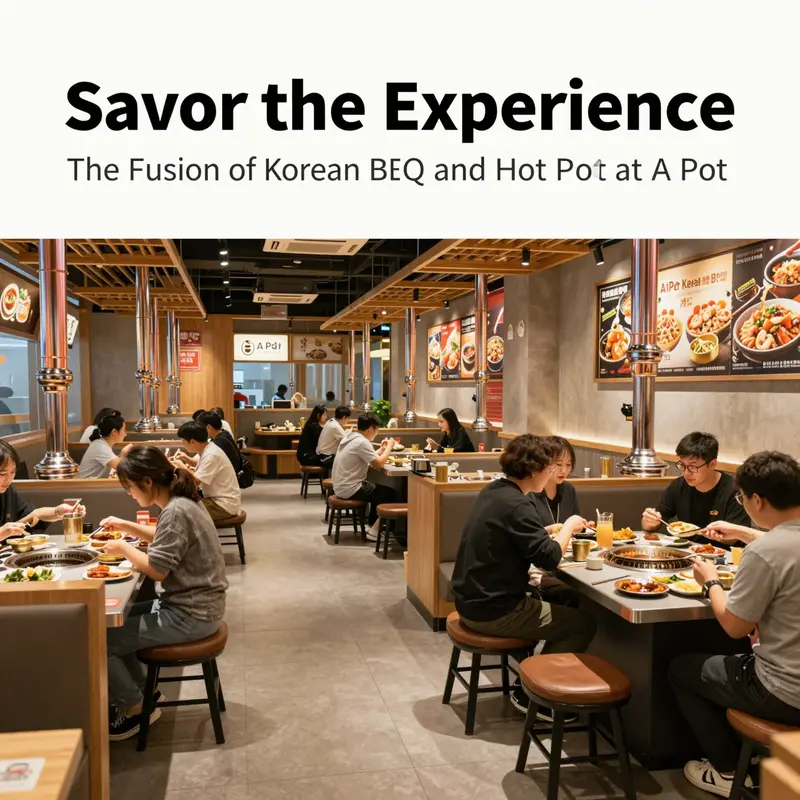 A lively dining environment at A Pot with grilled meats and hot pot ingredients ready for a shared culinary experience.