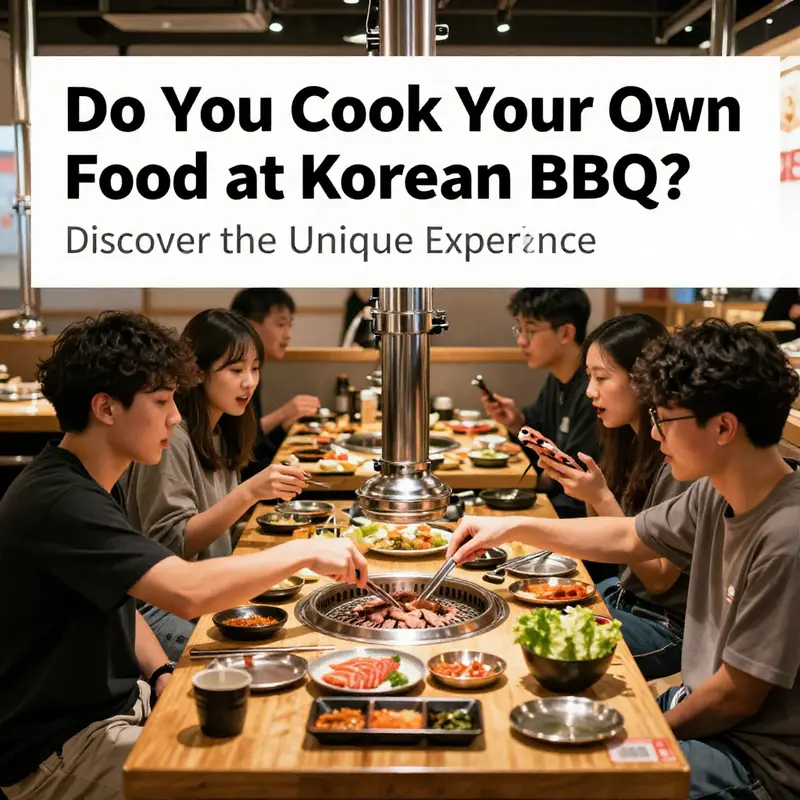 Diners enjoying the interactive experience of cooking their own food at a Korean BBQ restaurant.