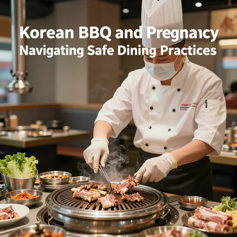 A chef prioritizing food safety in a Korean barbecue setting while preparing for pregnant customers.