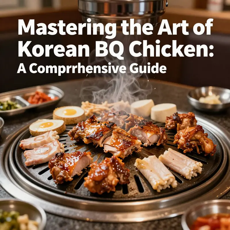 A variety of Korean BBQ chicken dishes displayed on a grill in a vibrant dining setting, showcasing the appeal of Korean cuisine.