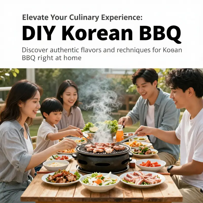 A group of people sharing a Korean BBQ meal outdoors, symbolizing community and celebration.