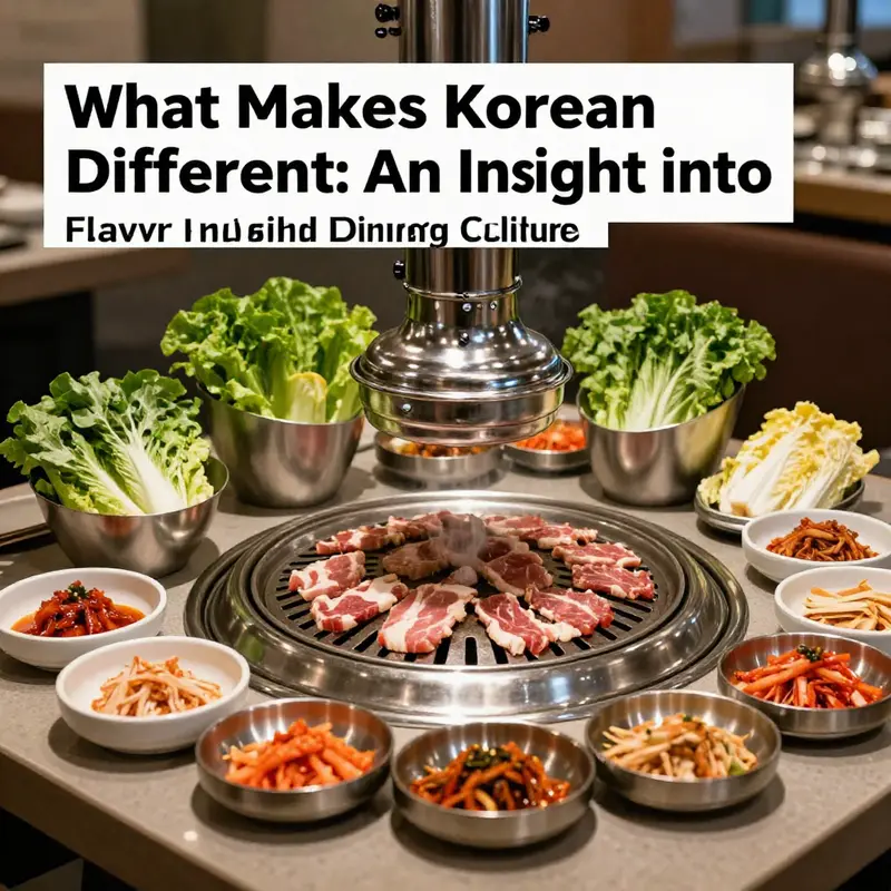 A table set for a Korean BBQ meal with various grilled meats, side dishes, and fresh vegetables, symbolizing a communal dining culture.