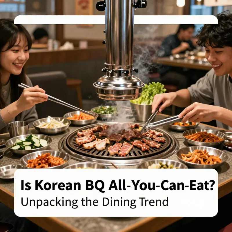 Happy diners savoring a wide selection of grilled meats and side dishes at a Korean BBQ restaurant.