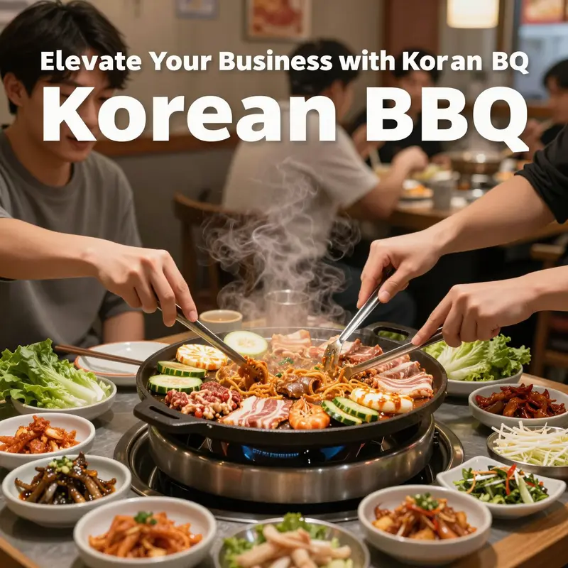 Guests enjoying an interactive Korean BBQ dining experience utilizing a versatile griddle.