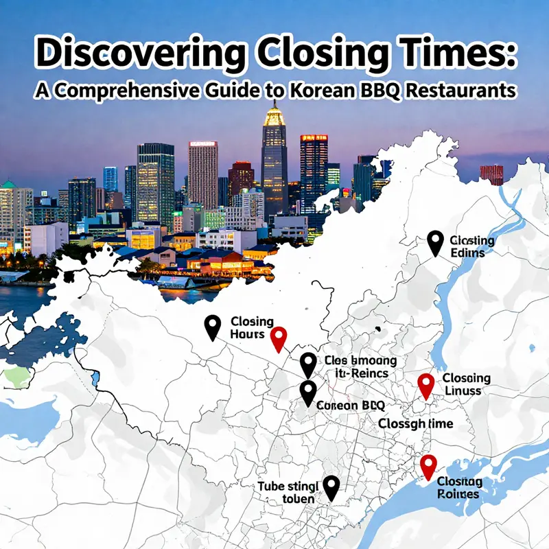 A display of various Korean BBQ restaurants showing their different closing times.