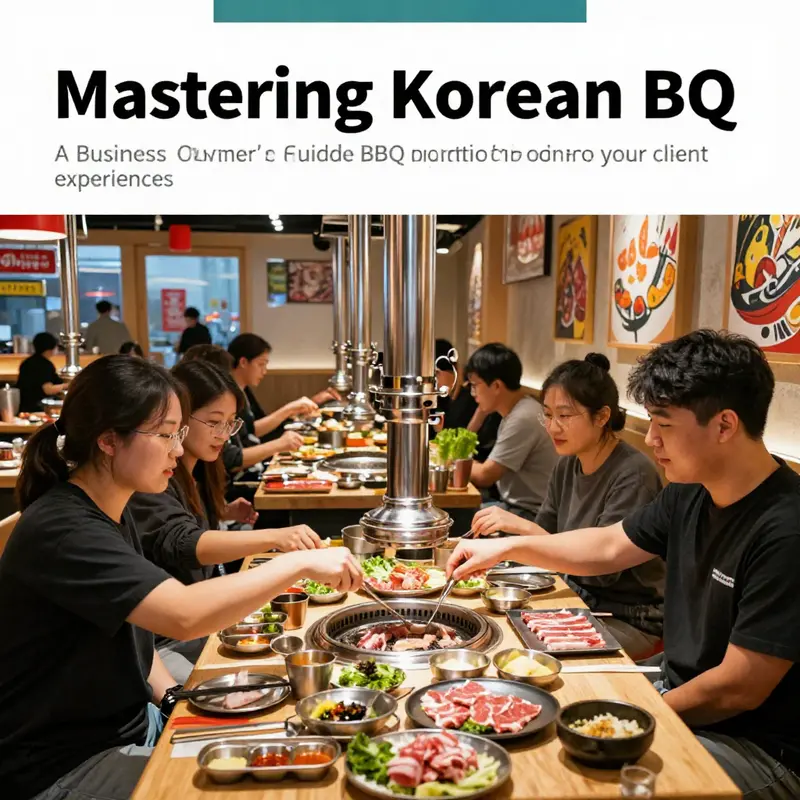 A bustling Korean BBQ restaurant where guests are grilling various meats at their tables.