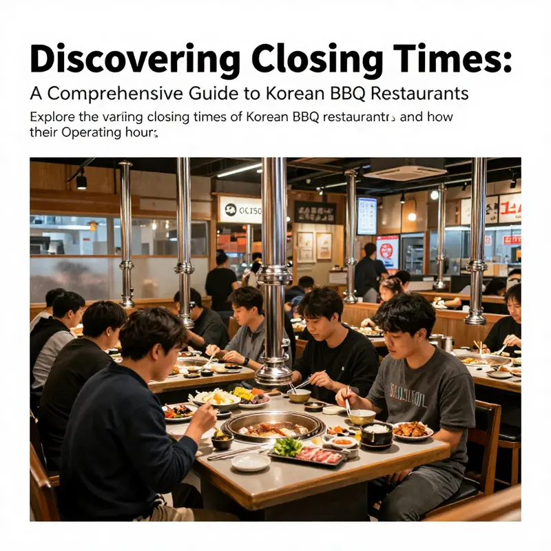 Photo of a bustling Korean BBQ restaurant in the evening, with customers at tables and the closing time sign prominently displayed.