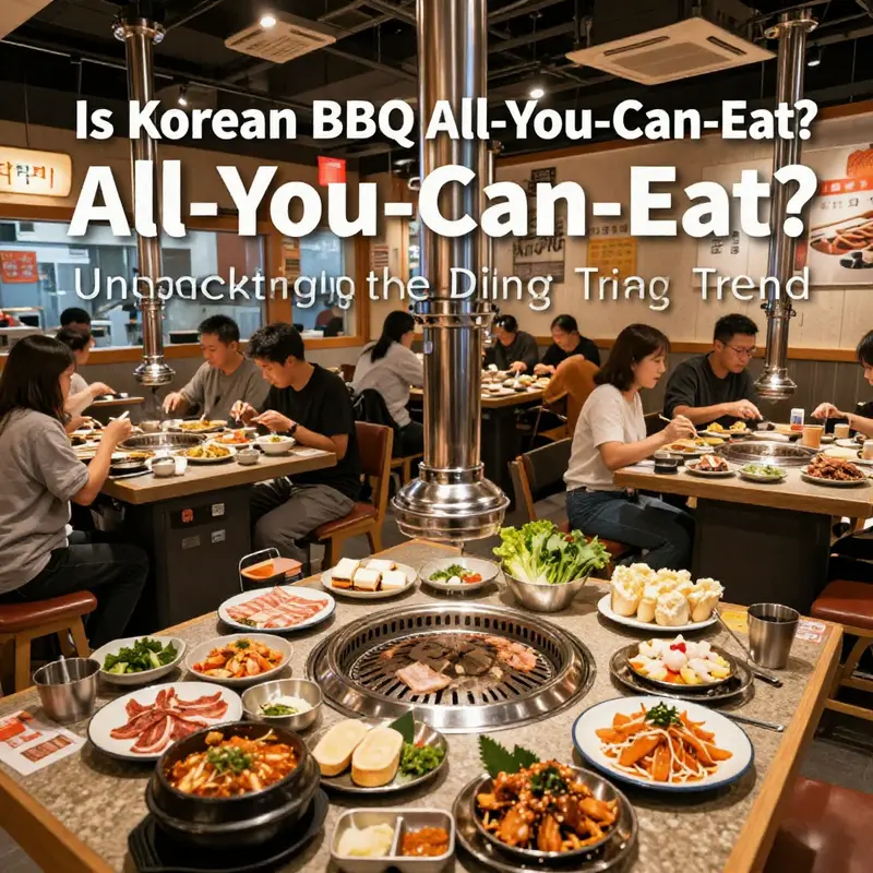 Diners enjoying a vibrant all-you-can-eat Korean BBQ experience with diverse culinary options.