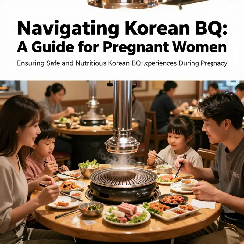 A dining table in a Korean BBQ restaurant with a central grill, showcasing a warm setting ideal for pregnant women and families.