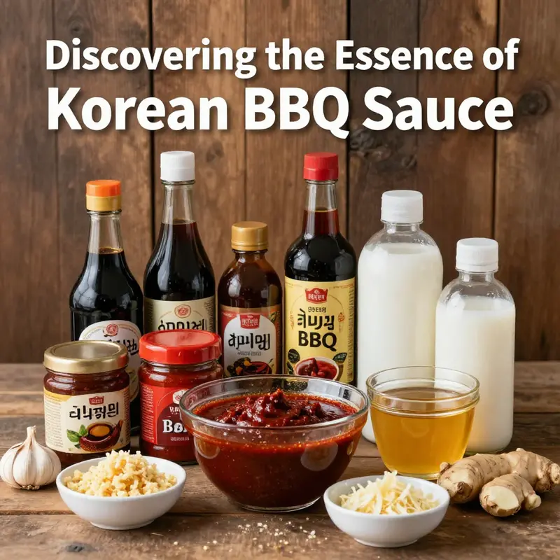 Core ingredients for authentic Korean BBQ sauce are laid out, showcasing the blend of flavors needed for a perfect marinade.