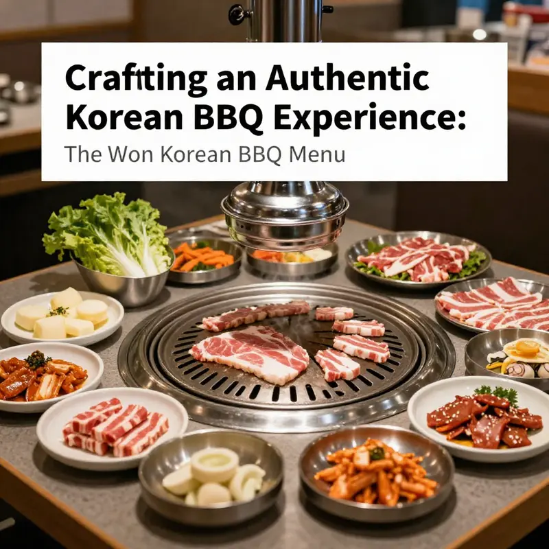 A beautifully arranged table showcasing the ingredients and setup for a Korean BBQ meal, creating an inviting atmosphere.