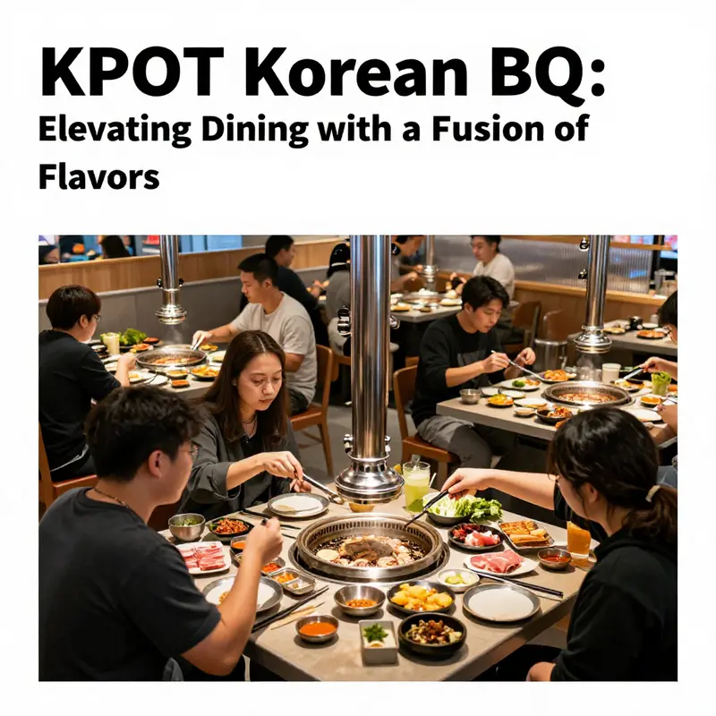 A dining area at KPOT with guests enjoying their meals around grill stations.