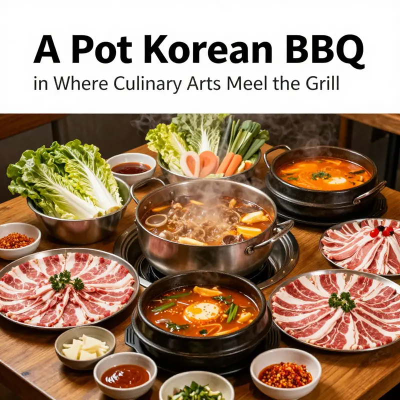 Guests enjoy an interactive dining experience at A Pot Korean BBQ, grilling their own meats while savoring hot pot.