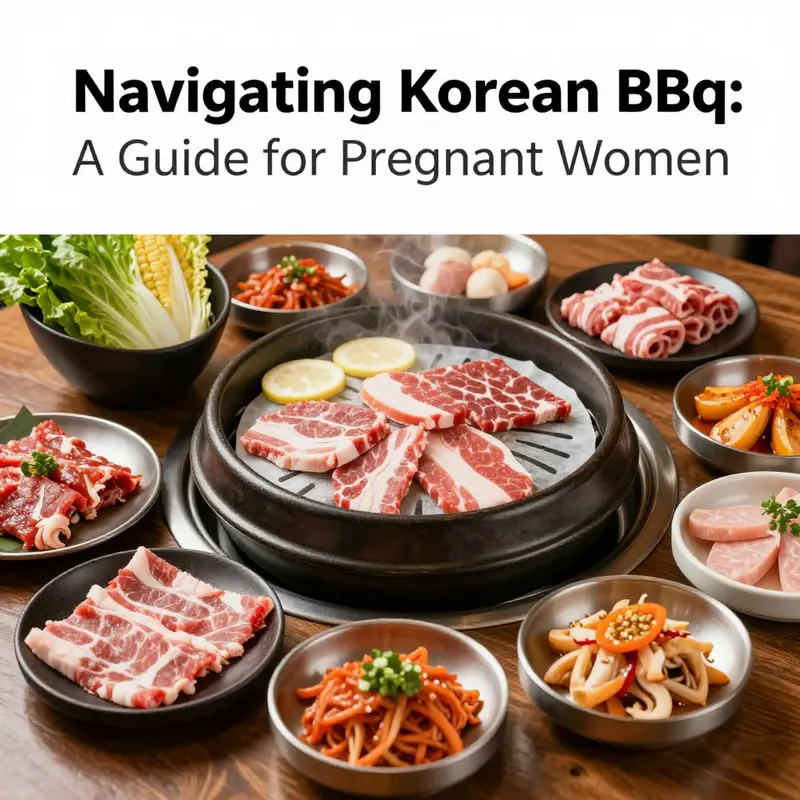 A display of safely grilled Korean BBQ showcasing well-cooked meats and fresh vegetables, aligning with health guidelines for pregnant women.
