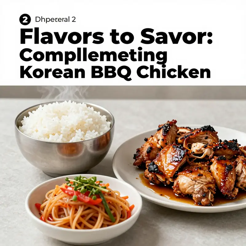 An array of colorful banchan that complements Korean BBQ chicken.