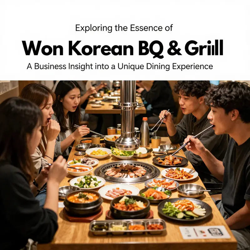 Diners enjoying a selection of Korean BBQ dishes in a vibrant setting at Won Korean BBQ & Grill.