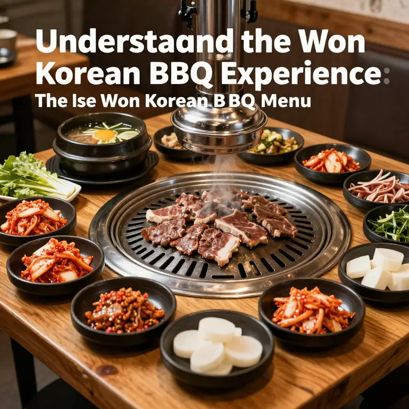A vibrant display of the Won Korean BBQ menu, featuring a variety of meats and side dishes ready for grilling.