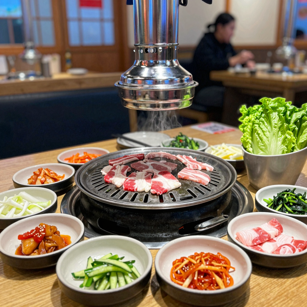 Traditional Korean BBQ setup