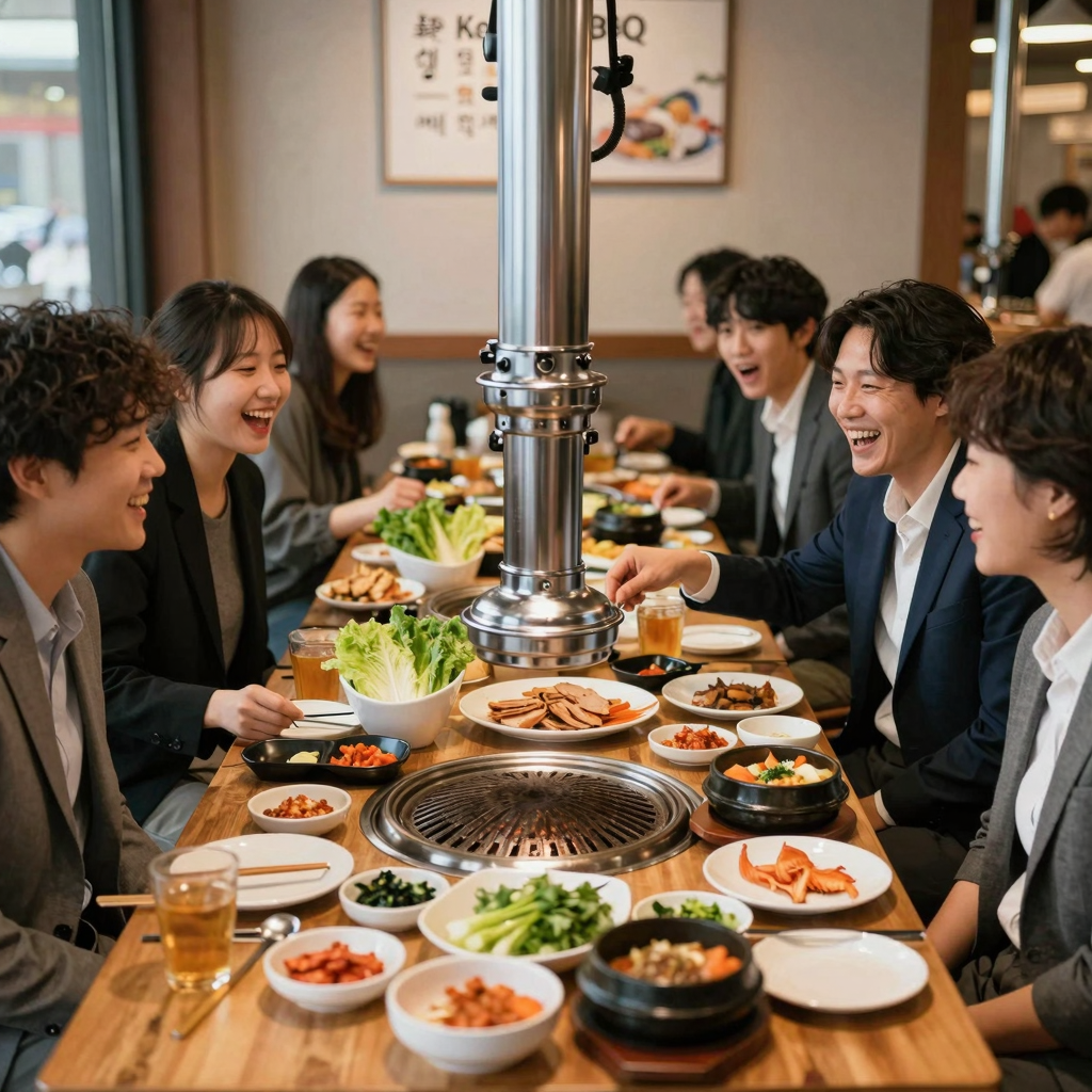 Business owners enjoying Korean BBQ