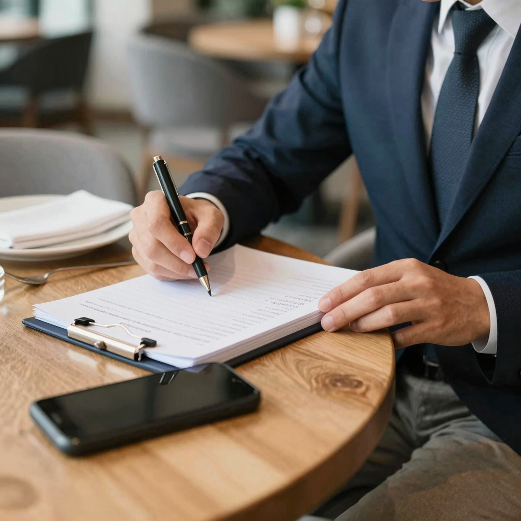 A business person making a restaurant reservation