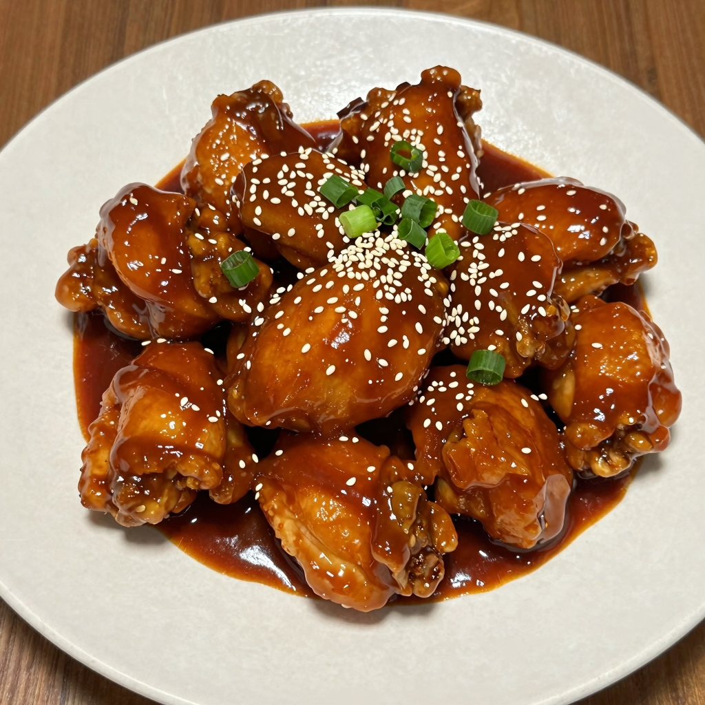 Delicious chicken dish glazed with Korean BBQ sauce