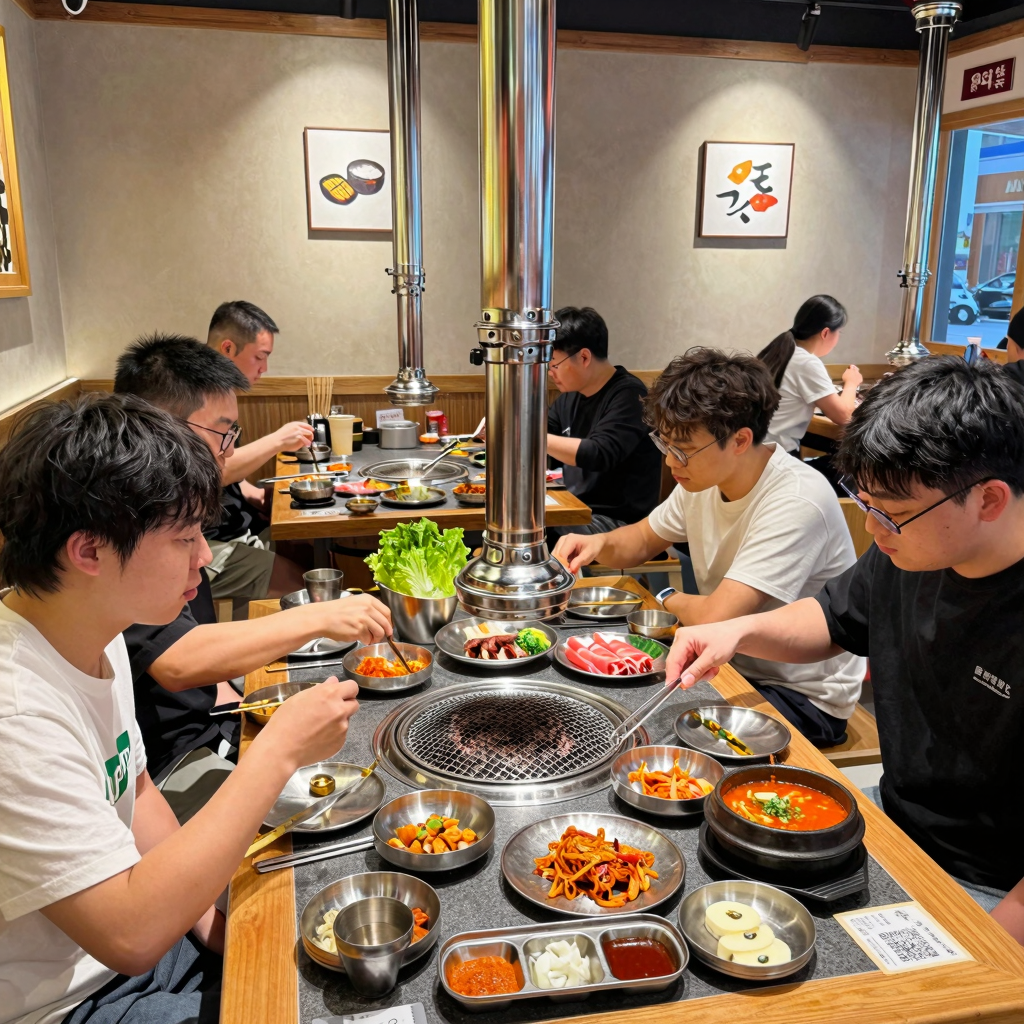 Korean BBQ restaurant scene with diners enjoying the experience