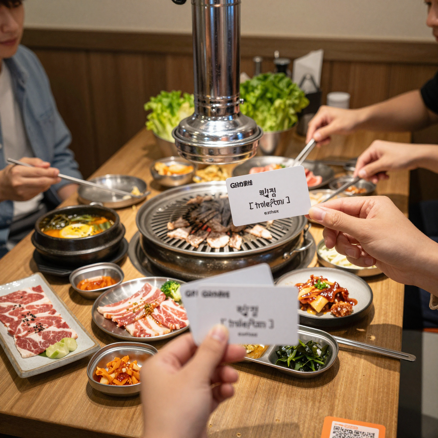 A cozy and inviting atmosphere of Gen Korean BBQ, showcasing a table with a variety of grilled meats and side dishes, highlighting the unique dining experience.