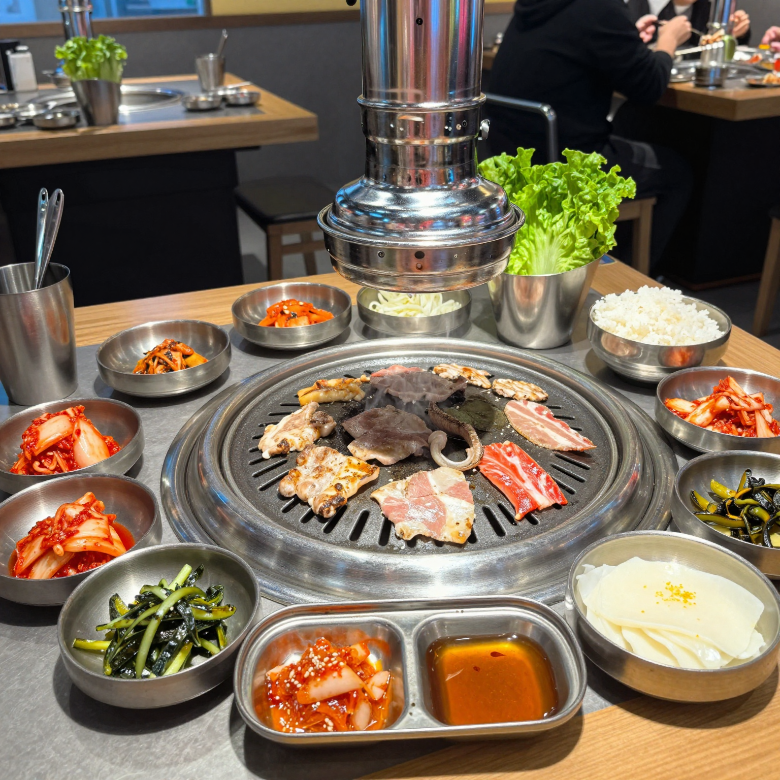 Vibrant Korean BBQ Dining Setup