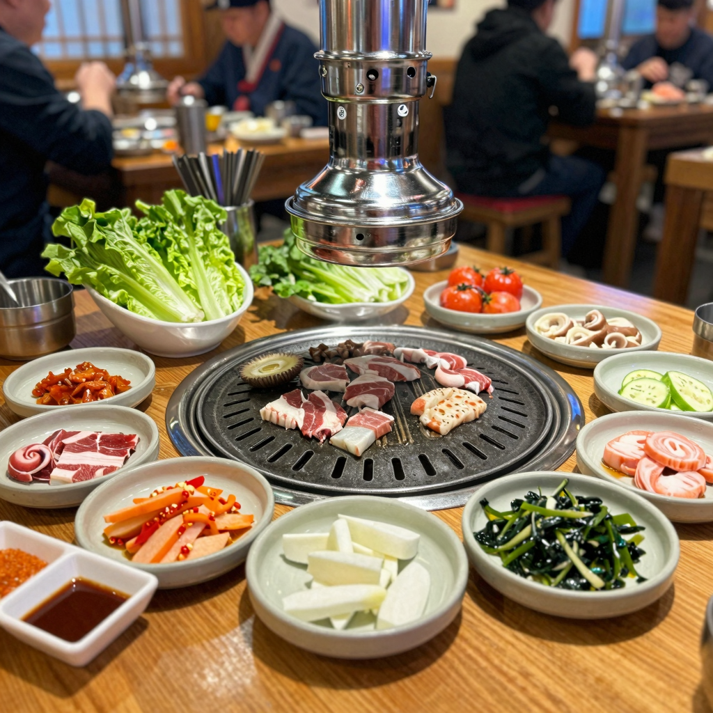 Traditional Korean BBQ grill setup
