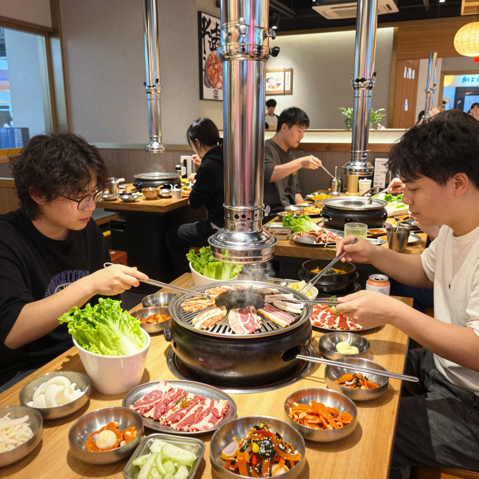 A vibrant Korean BBQ restaurant atmosphere