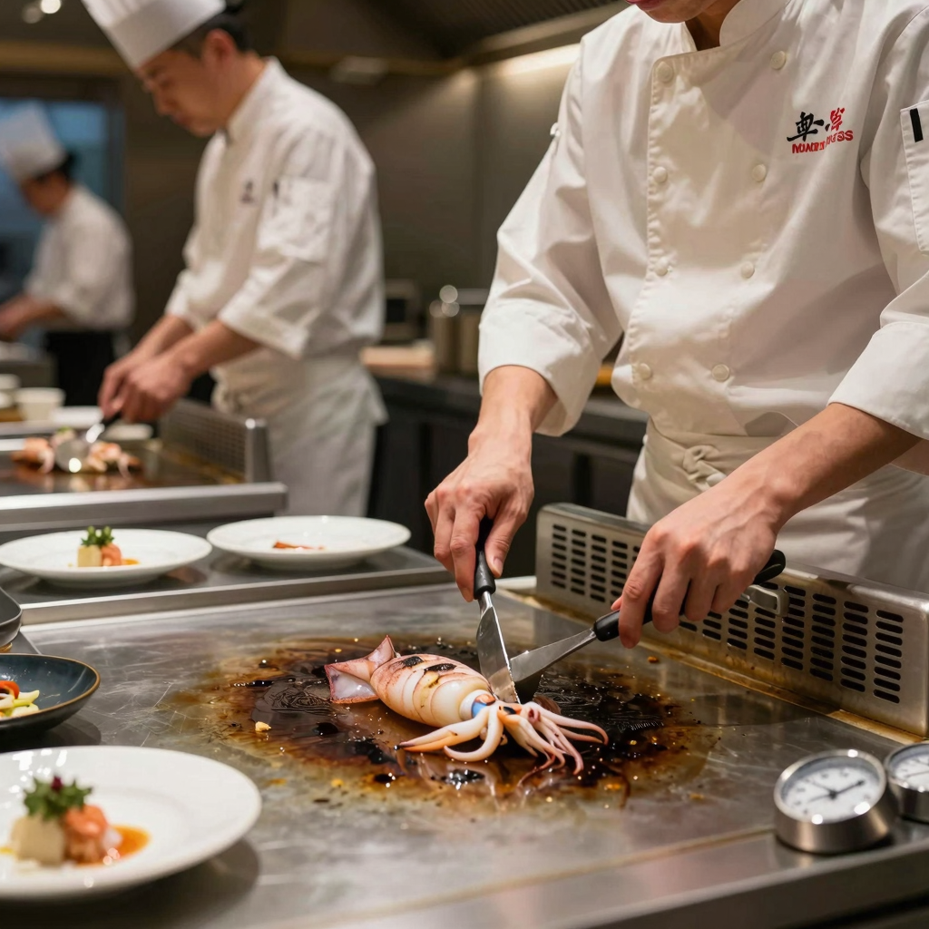 Professional Kitchen Cooking Squid