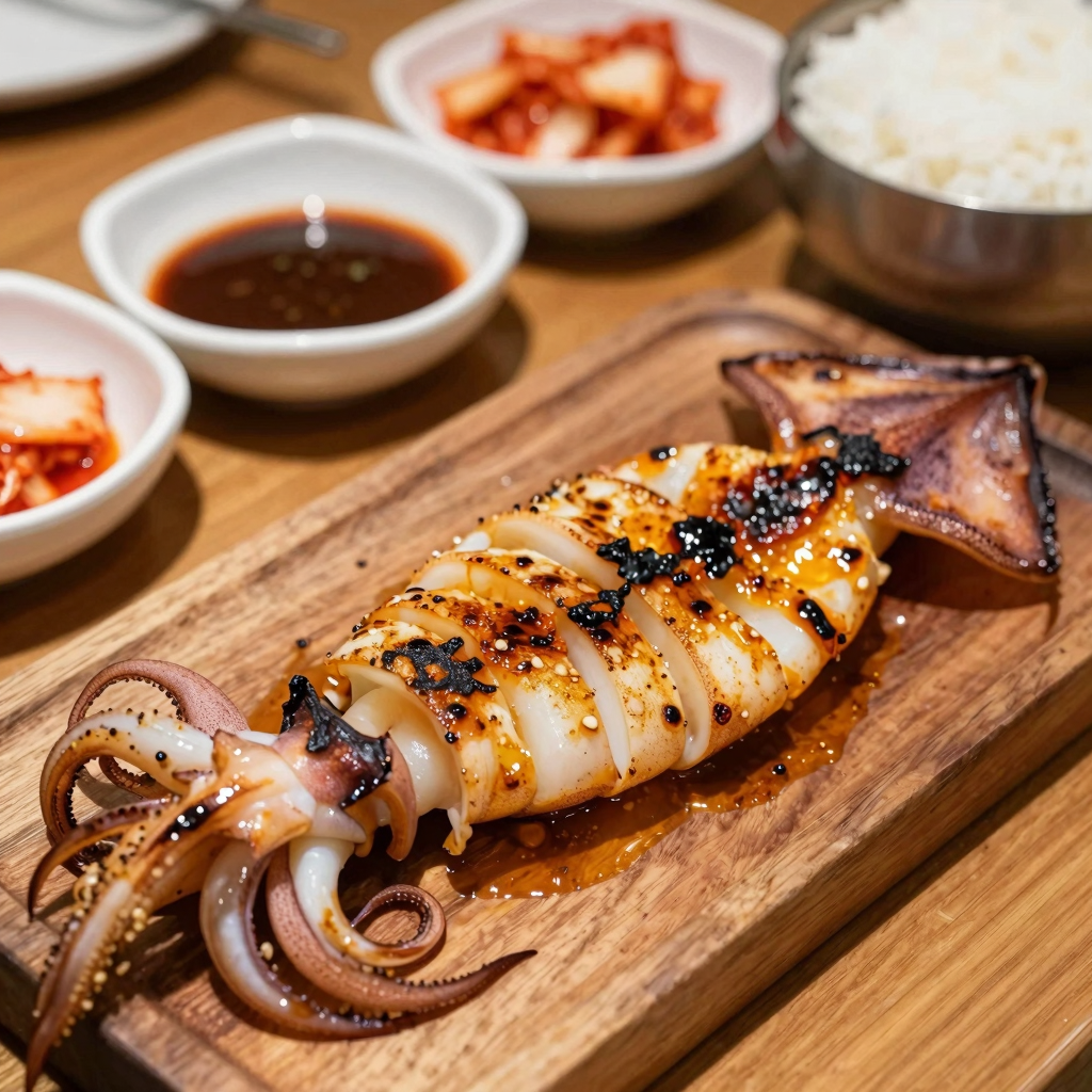 Grilled squid platter during Korean BBQ