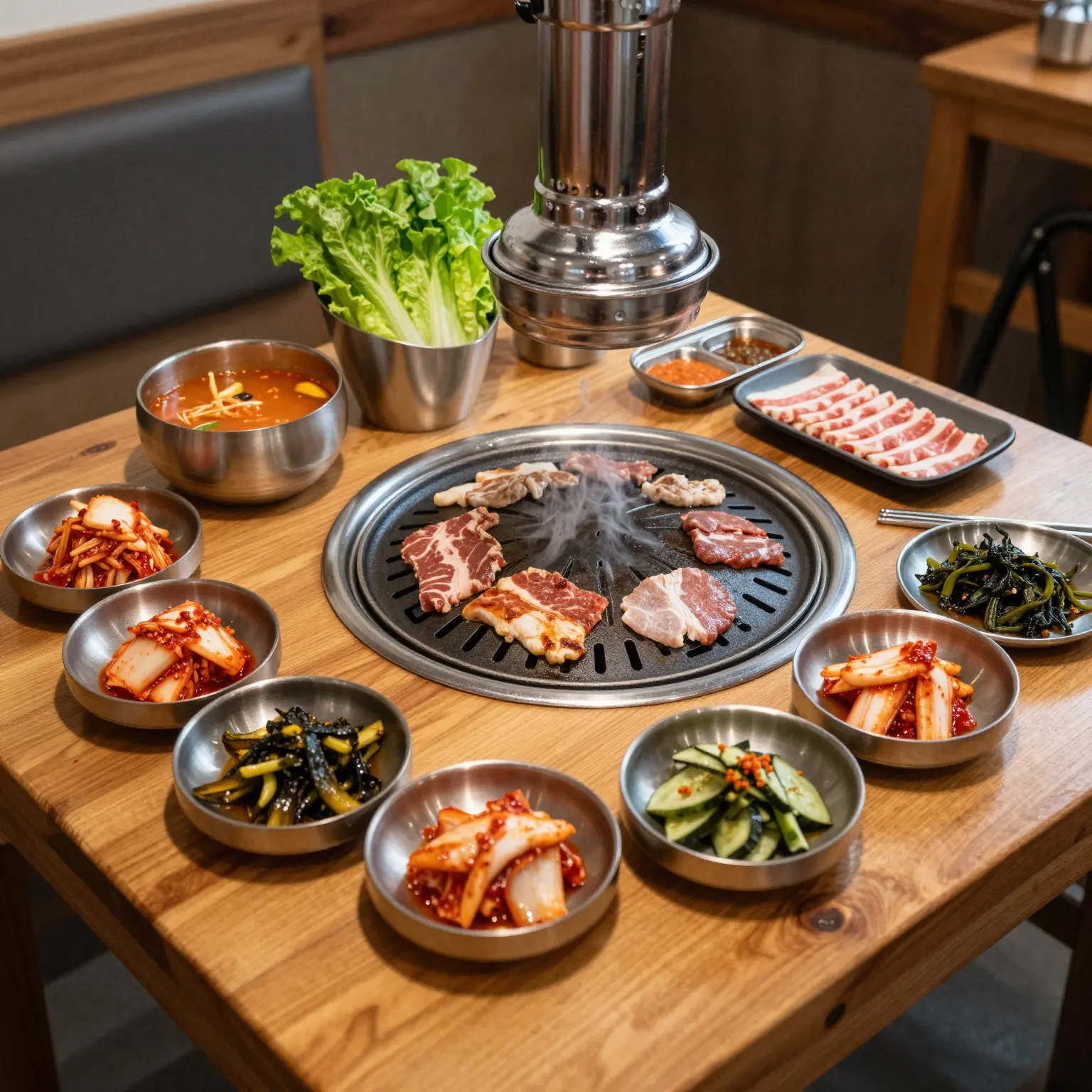 Traditional Korean BBQ setup