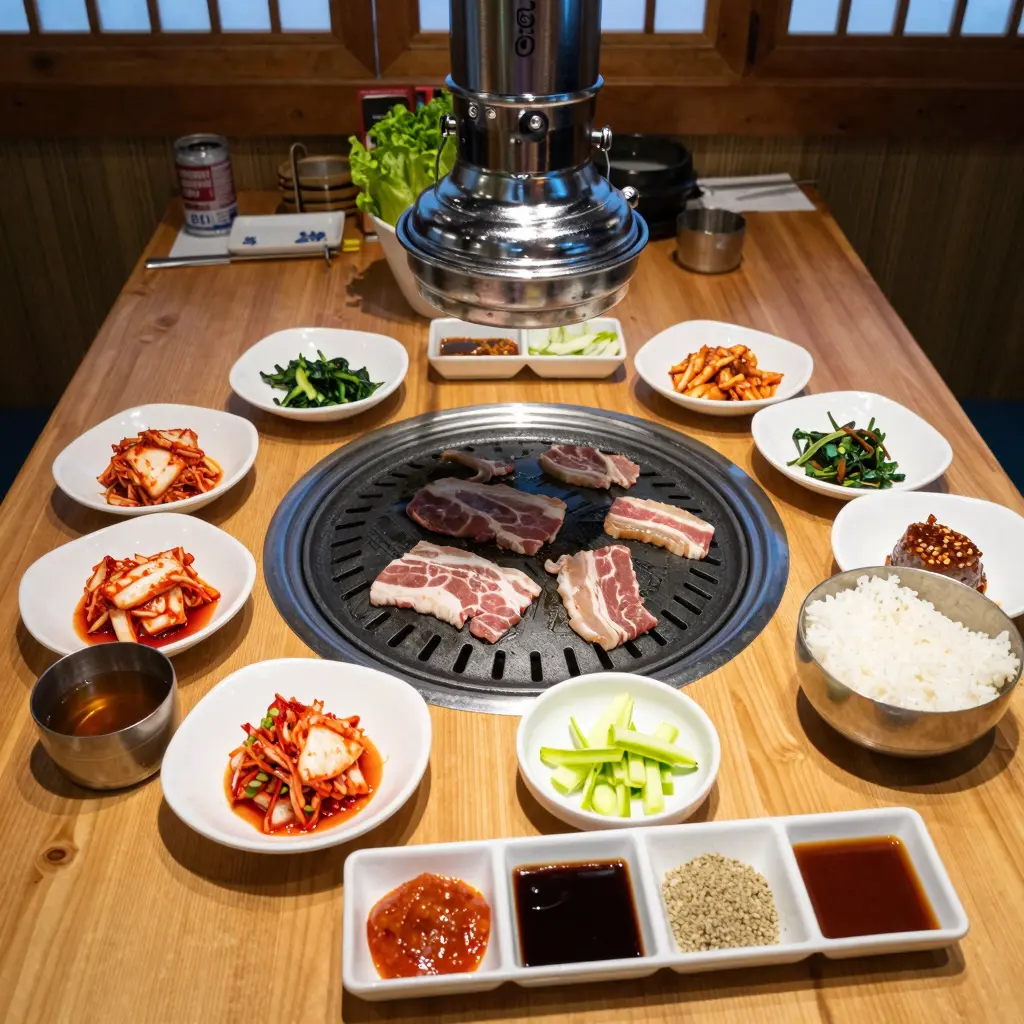 Typical Korean BBQ Table Setup